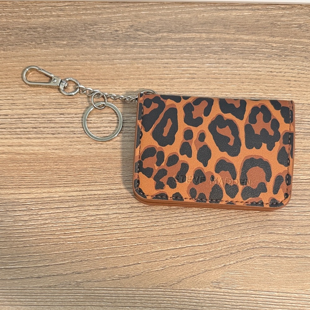 Steve Madden Leopard Print Card Holder with Keychain